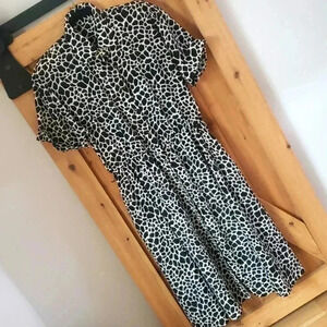 Vintage Handmade Black Animal Print Retro 50s Style Pin Up Girl Dress Size Large